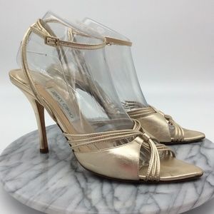 Jimmy Choo Gold Heels with Ankle Straps